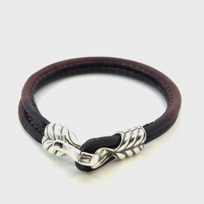 David Yurman Brown Leather Bracelet 9" Sterling Silver Estate DY684