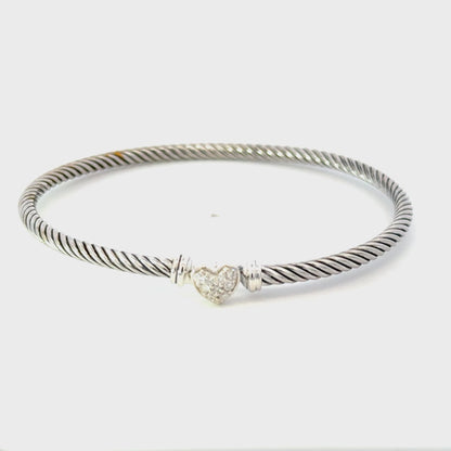 David Yurman Diamond Cuff Bracelet Size M 7.5" 3 mm Sterling Silver Estate DY642