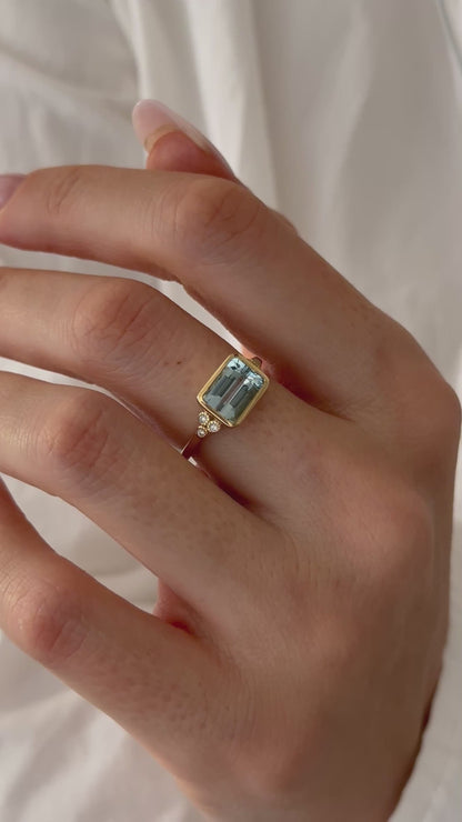 Natural Aquamarine Diamond Ring Size 6.5 14k Gold 1.97 TCW Certified $4,950 508784