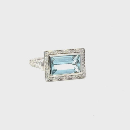 Natural Aquamarine Diamond Ring Size 6.5 14k White Gold 3.37 TCW Certified $4,950 601237