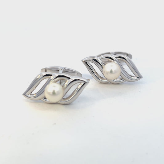 Mikimoto Estate Akoya Pearl Mens Cufflinks 7 mm Silver M411