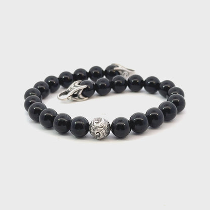 David Yurman Estate Onyx Carved Prayer Beads Bracelet 8.5" Silver DY532