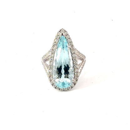 Natural Aquamarine Diamond Ring Size 7 14k White Gold 8.10 TCW Certified $7,950 601186
