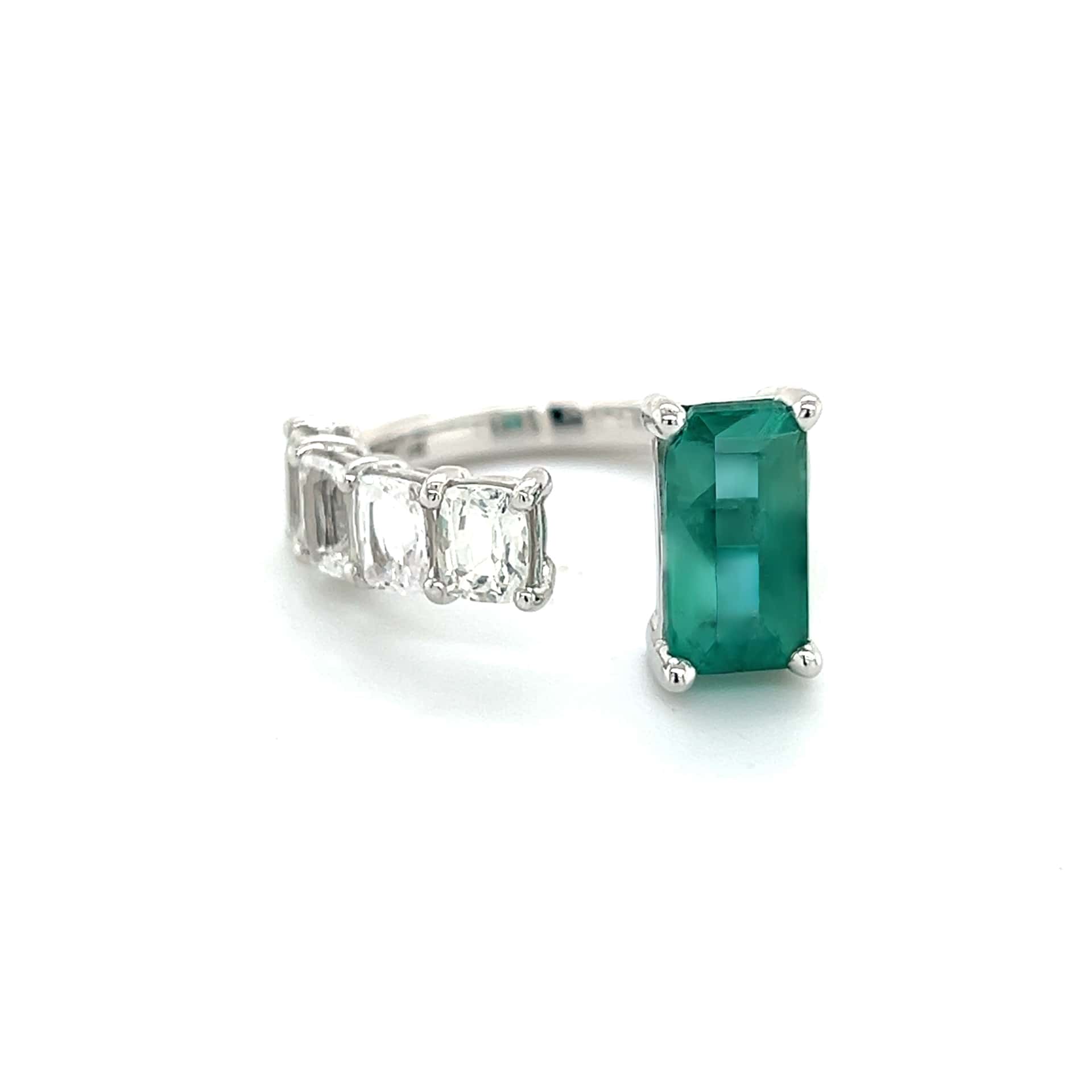 Natural Emerald Sapphire Ring Size 6.5 14k W Gold 4.95 TCW Certified $5,950 310639