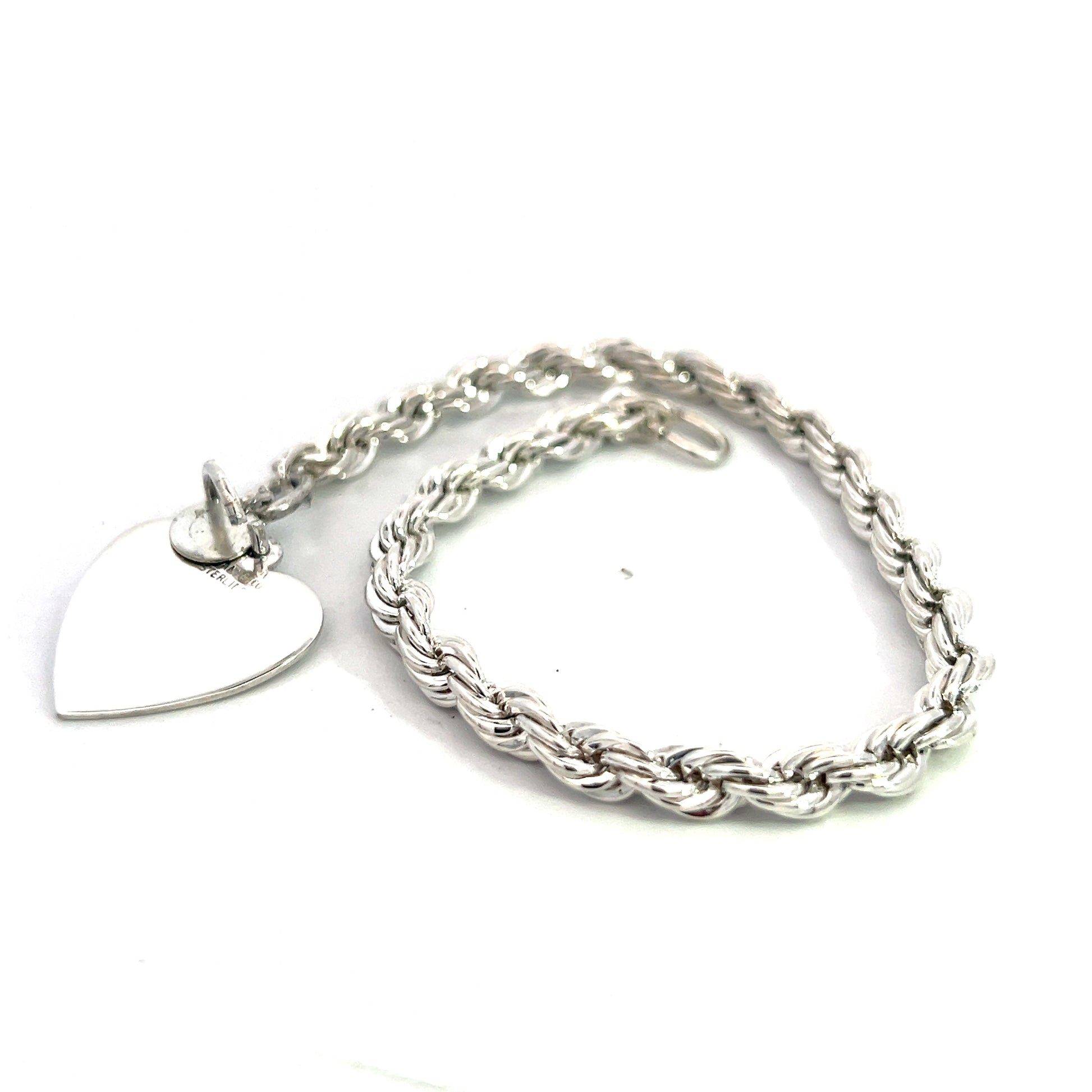 Tiffany & Co Estate Twisted Rope Bracelet With Heart 8" Sterling Silver TIF687