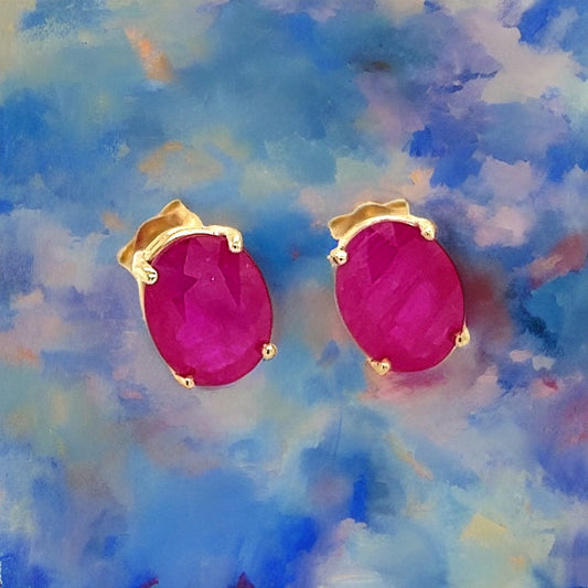 Natural Ruby Stud Earrings 14k Yellow Gold 4.18 TW Certified $799 307907