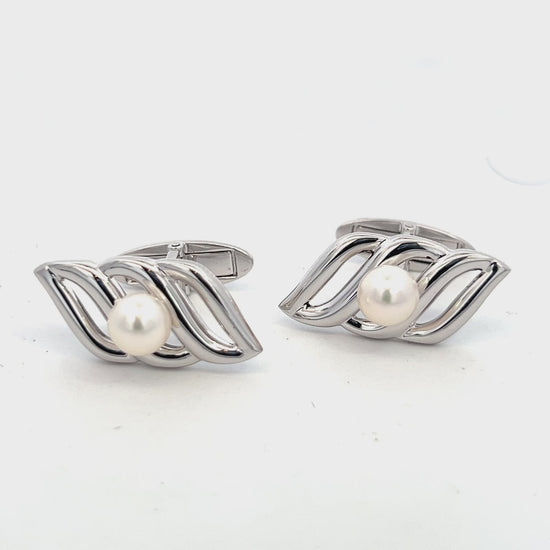 Mikimoto Estate Akoya Pearl Mens Cufflinks 6 mm Silver M407