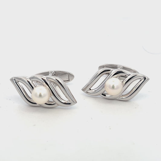 Mikimoto Estate Akoya Pearl Mens Cufflinks 6 mm Silver M407