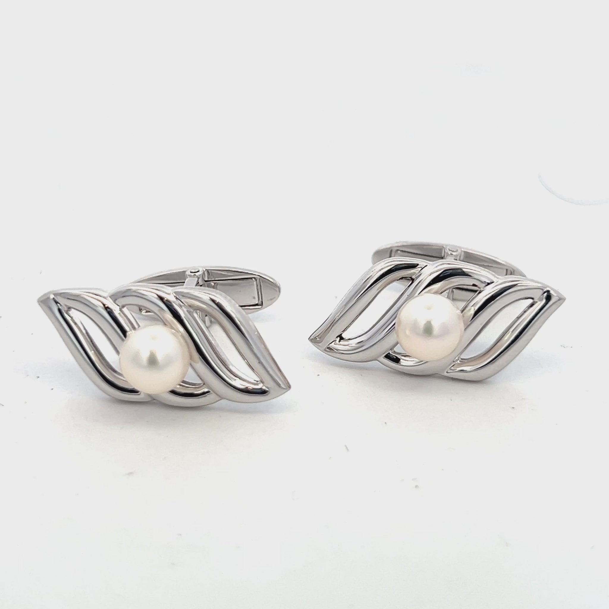 Mikimoto Estate Akoya Pearl Mens Cufflinks 6 mm Silver M407