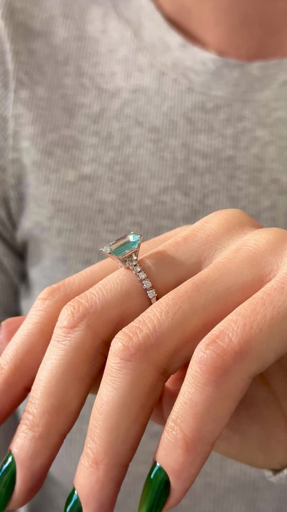 Natural Aquamarine Diamond Ring 6.25 Platinum 5.3 TCW Certified $4,950 018638
