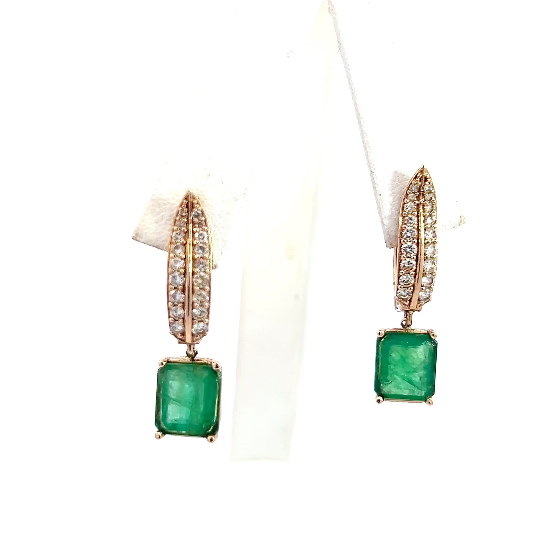 Natural Emerald Diamond Dangle Earrings 14k W Gold 4.86 TCW Certified $7,250 018691