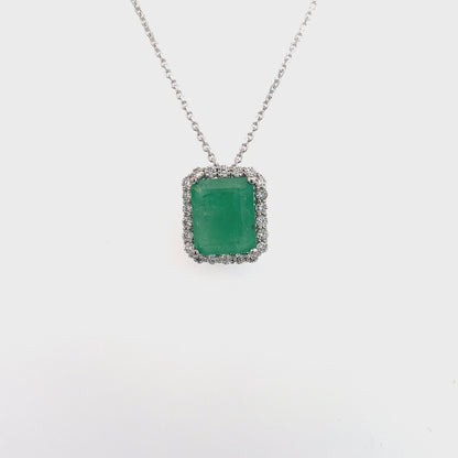 Natural Emerald Diamond Necklace 18" 14k White Gold 2.64 TCW Certified $3,950 410443