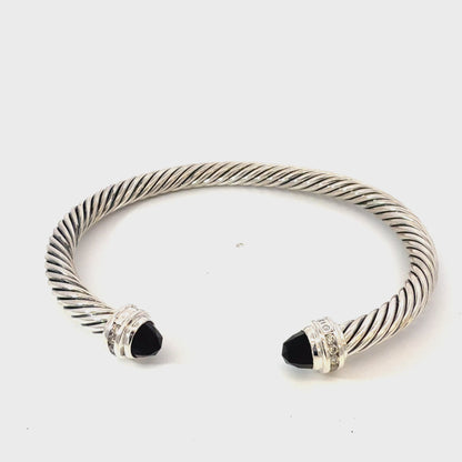David Yurman Onyx Cuff Bracelet Size M 5 mm Sterling Silver Estate DY735