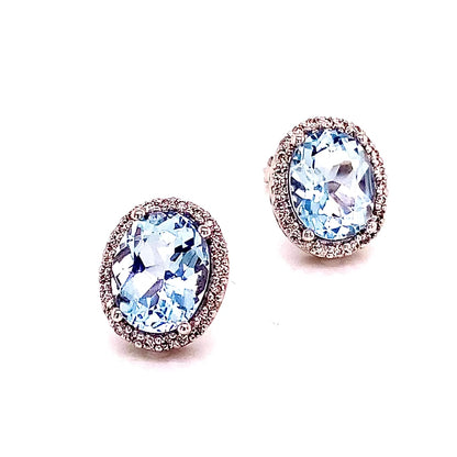 Natural Aquamarine Diamond Stud Earrings 14k WG 5.46 TCW Certified $5,950 121115