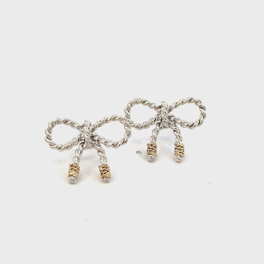 Tiffany & Co Estate Rope Bow Earrings Sterling Silver 14k Gold TIF710