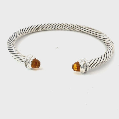 David Yurman Diamond Madeira Citrine Cuff Bracelet Size M 5 mm Silver Estate DY738