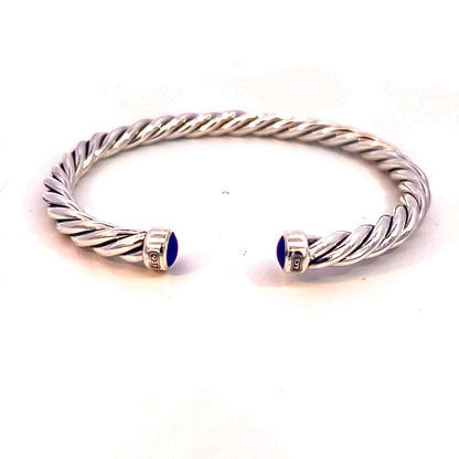 David Yurman Authentic Estate Mens Lapis Lazuli Cable Cuff Bracelet 7" Silver 6 mm DY480