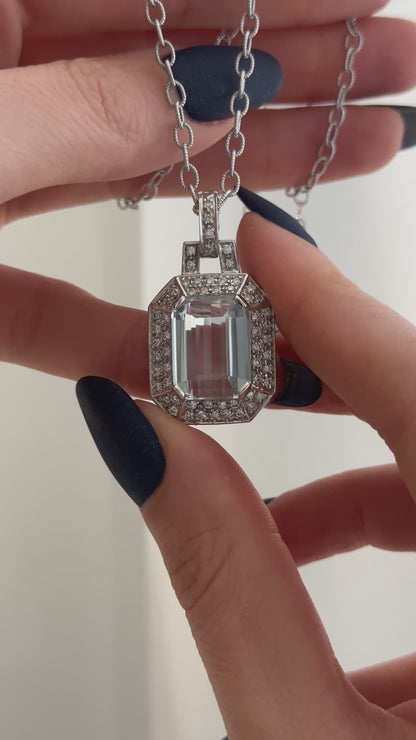 Natural Aquamarine Diamond Necklace 14k Gold 10.45 TCW Certified $9,520 211196