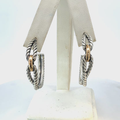 David Yurman 18k Gold & Silver Hoop Earrings Sterling Silver Estate DY617