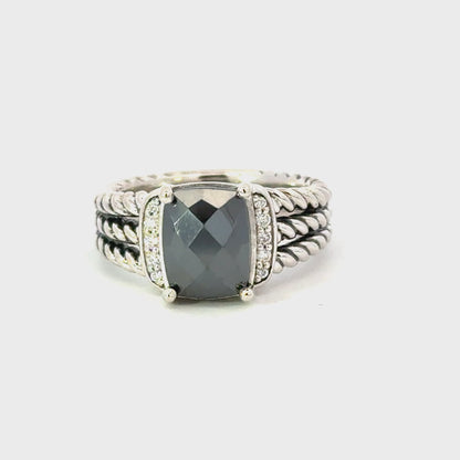 David Yurman Black Orquid Diamond Ring Size 7 Sterling Silver Estate DY652
