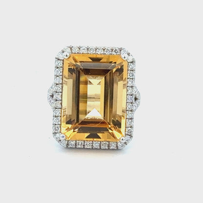 Natural Citrine Diamond Ring Size 7 14k White Gold 15.81 TCW Certified $4,950 601227