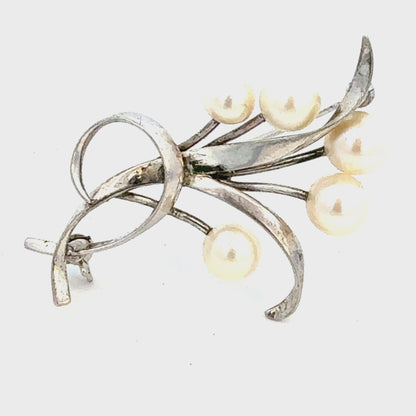 Mikimoto Akoya Pearl Brooch 6.15 mm Sterling Silver Estate M456