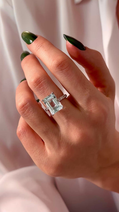 Natural Aquamarine Diamond Ring Size 6.5 14k W Gold 6.67 TCW Certified $5,990 216191