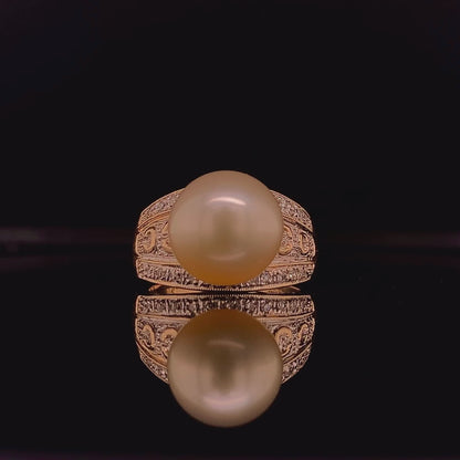 Natural South Sea Pearl Diamond Ring 7 14k Yellow Gold 0.14 CTs Certified $6,950 911035