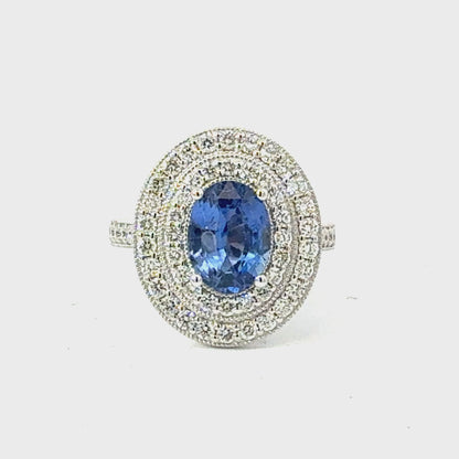 Natural Sapphire Diamond Ring Size 6.5 14k White Gold 3.7 TCW Certified $7,950 601544