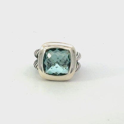 David Yurman Blue Topaz Albion Ring Size 10, 14 mm Sterling Silver Estate DY646