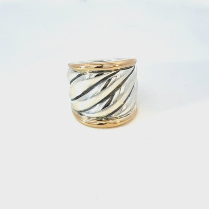 David Yurman Saddle Ring Size 8 18k Gold & Sterling Silver Estate DY606