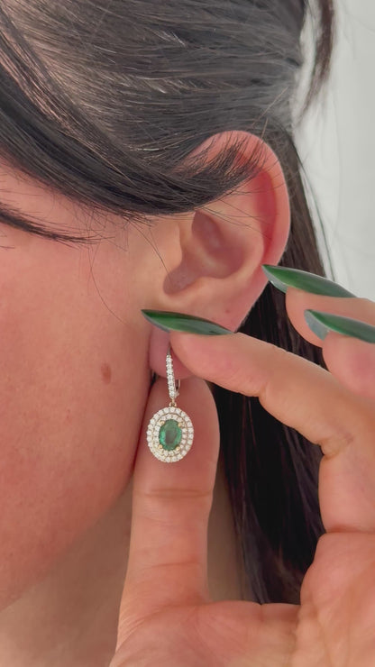 Natural Emerald Diamond Earrings 18k White Gold 1.96 TCW Certified $6,950 017707