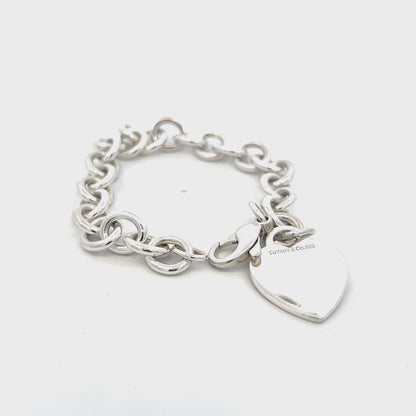 Tiffany & Co Estate Heart Charm Bracelet 7.5" Sterling Silver 34.9g TIF757