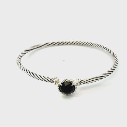 David Yurman Onyx Cuff Bracelet Size M 7.5" 3 mm Sterling Silver Estate DY640