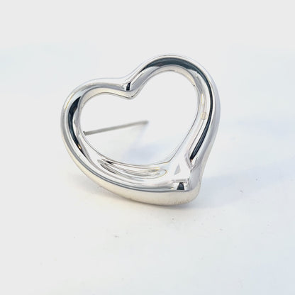 Tiffany & Co Estate Large Open Heart Brooch By Elsa Peretti Silver TIF745