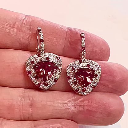 Natural Tourmaline Ruby Diamond Dangle Earrings 14k White Gold 10.53 TCW Certified $7,975 301437