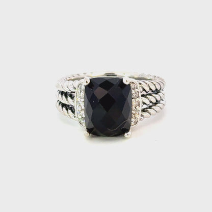 David Yurman Onyx Diamond Ring Size 5.5 Sterling Silver Estate DY653