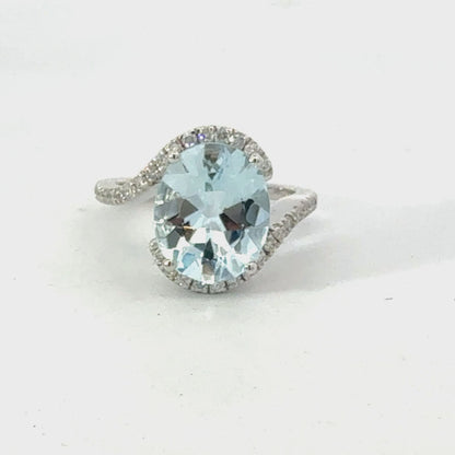 Natural Aquamarine Diamond Ring Size 6.5 14k Gold 4.01 TCW Certified $4,950 601207