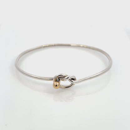 Tiffany & Co Estate Love Knot Bangle Bracelet 6.5" 18KT + Silver TIF801