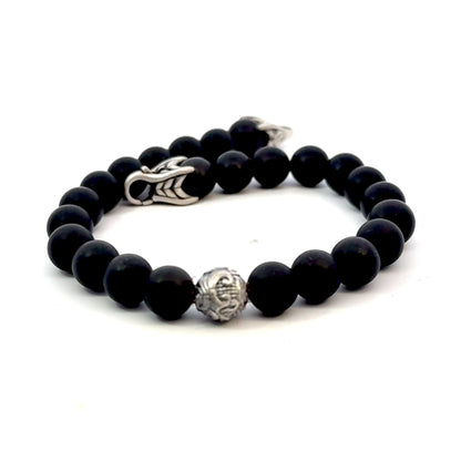 David Yurman Estate Matte Onyx Carved Prayer Beads Bracelet 8.5" Silver DY533