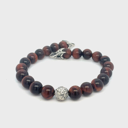 David Yurman Tiger Eye Carved Ball Bracelet 8" 8 mm Sterling Silver Estate DY565