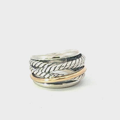 David Yurman 14k Gold & Sterling Silver Ring Size 6 Estate DY678