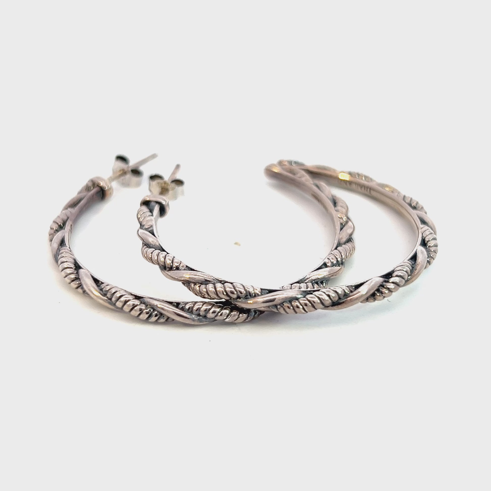 John Hardy Estate "Jai" Hoop Earrings 1.75" Silver JH105