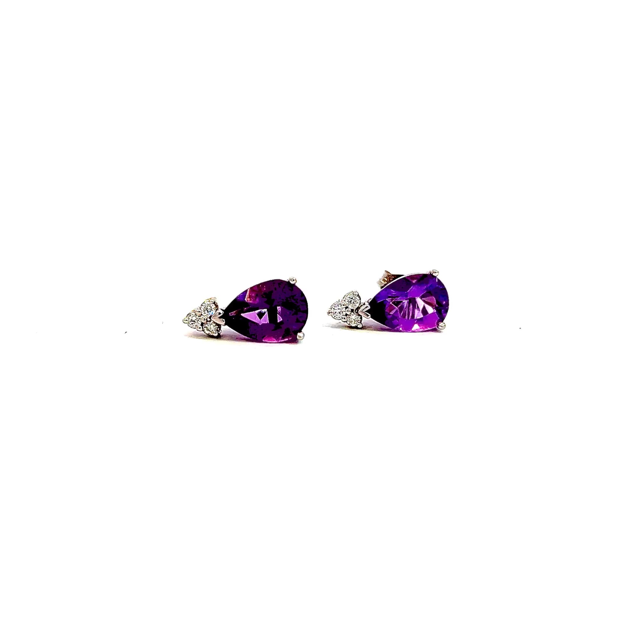 Natural Amethyst Diamond Earrings 14k W Gold 3.62 TCW Certified $2,950 210753