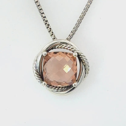 David Yurman Morganite Infinity Necklace 18" 14 mm Sterling Silver Estate DY681