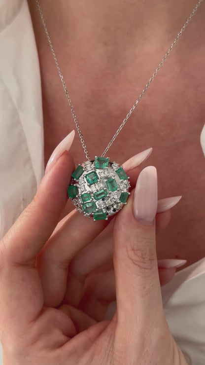 Natural Emerald Diamond Pendant 18" 14k White Gold 6.91 TCW Certified $12,975 402674