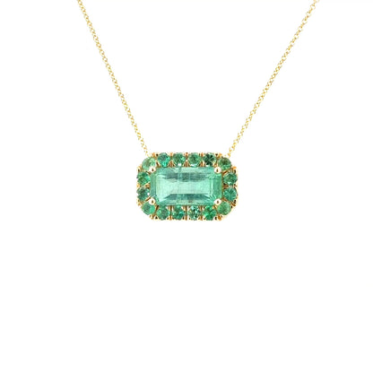 Natural Emerald Halo Necklace 18" 14k Gold 7.0 TCW Certified $5,950 601537