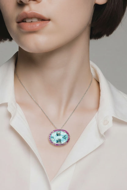 Natural Aquamarine Sapphire Pendant 18" 14k White Gold 10.94 TCW Certified $4,950 601355