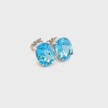 Natural Blue Topaz Stud Earrings 14k White Gold 5.79 TW Certified $599 307906