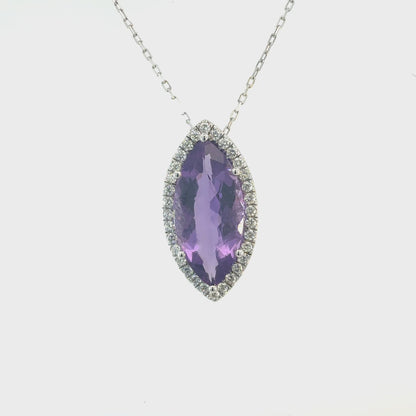 Natural Amethyst Diamond Halo Pendant 18" 14k Gold 11.24 TCW Certified $5,950 601542